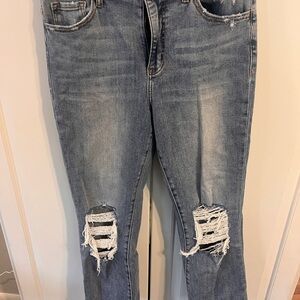 Stylish Distressed Light Blue Ankle Jeans